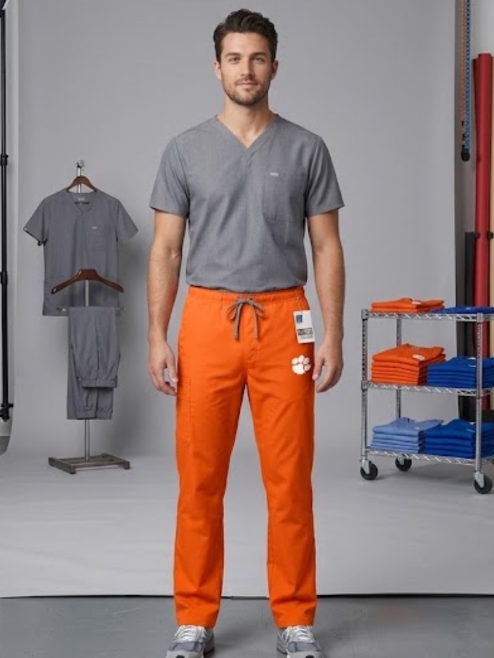 Clemson Tigers Scrub Pants XL NWT Orange Drawstring Cargo Nurse Vet CNA